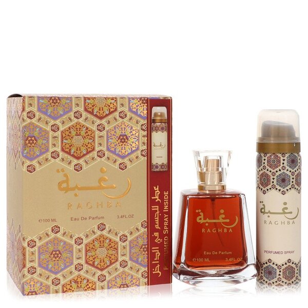 Lattafa Raghba Oud EDP 3.4 oz & Deodorant 1.7 oz Set - Rich Warm Fragrance
