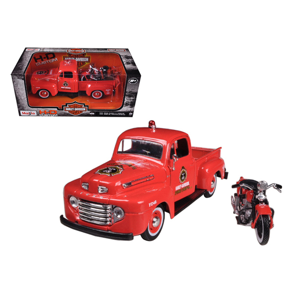 Maisto 1948 Ford F-1 Fire Truck & 1936 Harley El Knucklehead 1/24