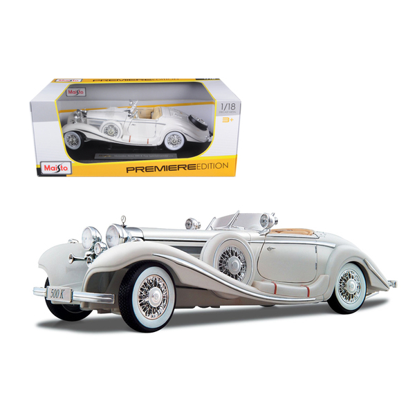 Maisto 1936 Mercedes Benz 500 K Roadster, White, 1:18 Scale