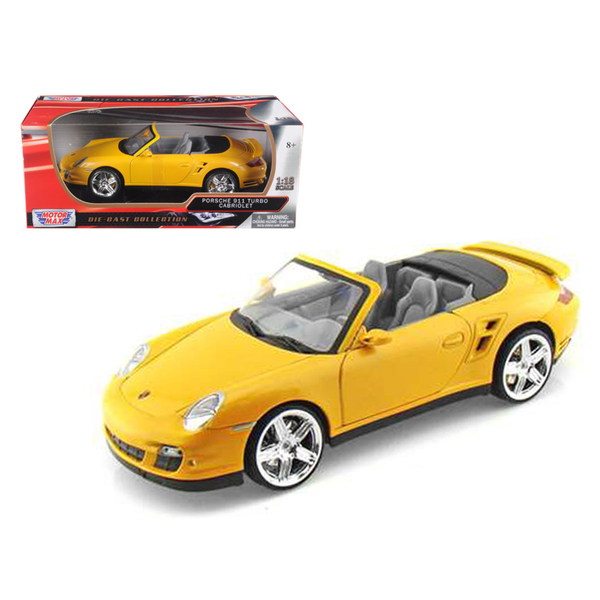 Motormax Porsche 911 Turbo Convertible 1:18 Yellow Diecast