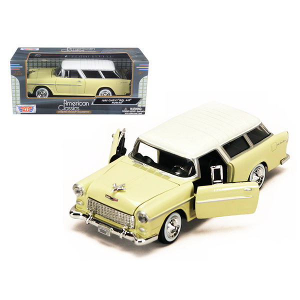 Motormax 1955 Chevy Bel Air Nomad Yellow/White 1/24 Diecast