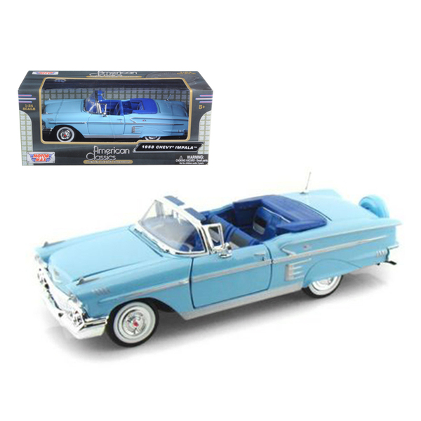 Motormax 1958 Chevrolet Impala Convertible 1/24 Blue Diecast Car