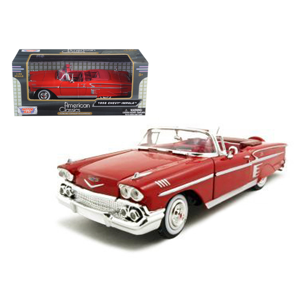 Motormax 1958 Chevrolet Impala Convertible 1/24 Red Diecast Car