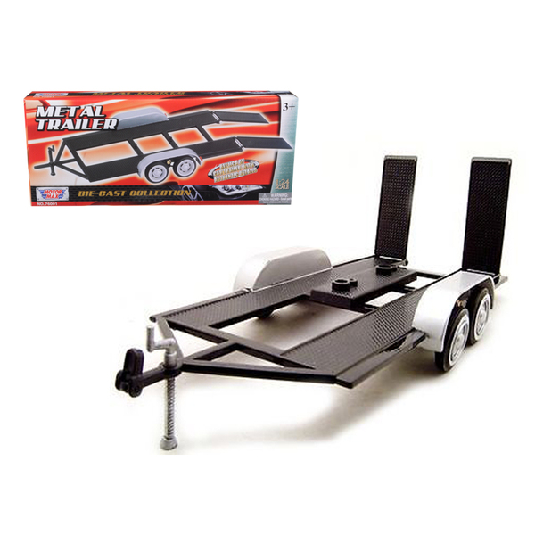 Motormax 1/24 Black Tandem Car Trailer - Functional Ramps