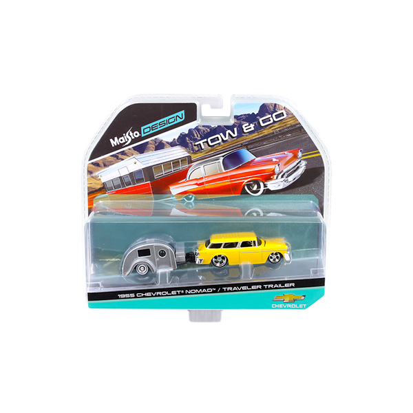 Maisto 1955 Chevy Nomad & Traveler Trailer, 1/64 Scale Yellow