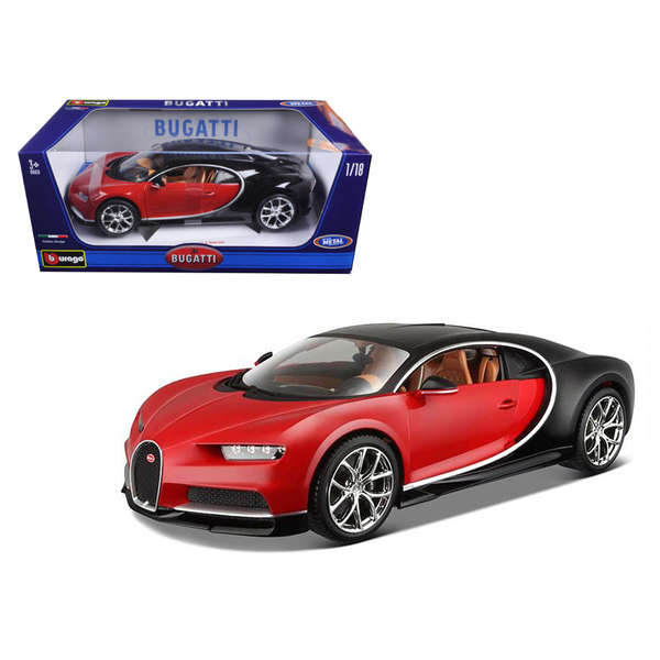 Bburago Bugatti Chiron Red & Black 1:18 Scale Diecast Model - 10"