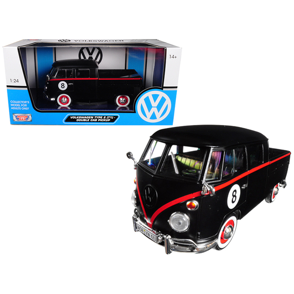 Motormax VW T1 Double Cab Pickup - #8 Matt Black 1/24 Scale