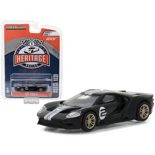 Greenlight 2017 Ford GT Black #2 Diecast 1:64 Scale Racing Tribute