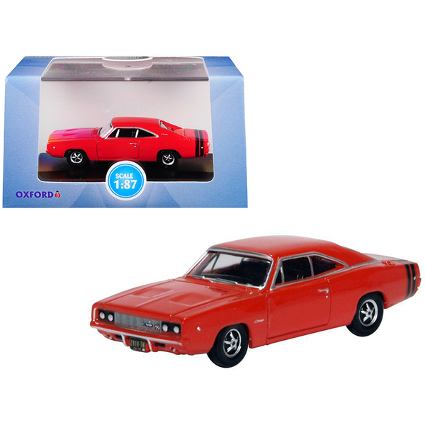 Oxford Diecast 1968 Dodge Charger - Bright Red, 1/87 HO Scale
