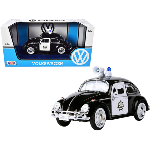 Motormax 1966 VW Beetle Police Car Black/White 6.5in