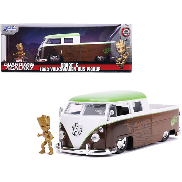 Jada 1963 VW Bus Pickup with Groot Figurine, 1/24 Scale