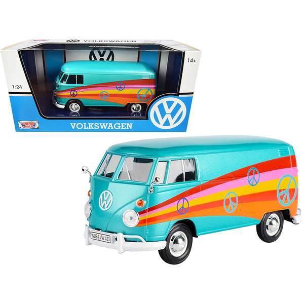 Motormax VW Type 2 (T1) Delivery Van "Peace" Turquoise Metallic 1/24 Scale