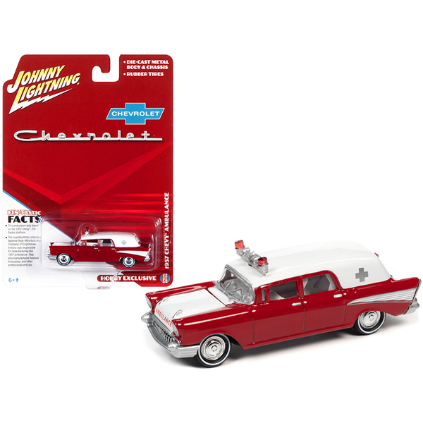 Johnny Lightning 1957 Chevrolet Ambulance Kosmos Red & White 1/64