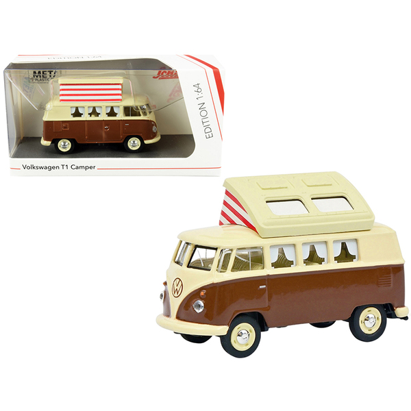 Schuco VW T1 Camper Bus - Brown/Cream, Pop-Top, 1/64