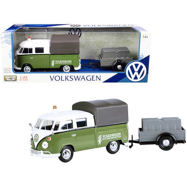 Motormax VW T1 Pickup w/ Canopy & Trailer - Green/White