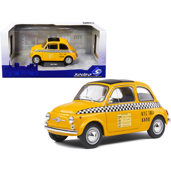 Solido 1965 Fiat 500 L NYC Taxi Yellow 1/18