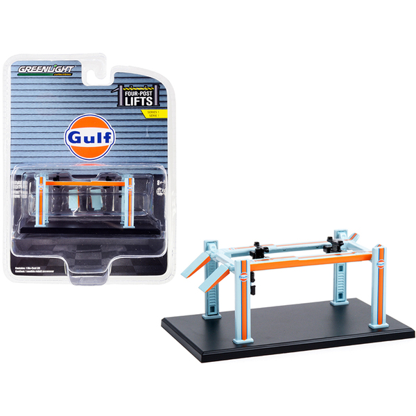 Greenlight Gulf Oil Four-Post Lift 1/64 Scale Diecast