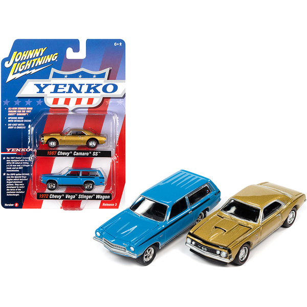 Johnny Lightning 1967 Camaro SS Gold & 1972 Vega Stinger Wagon Blue