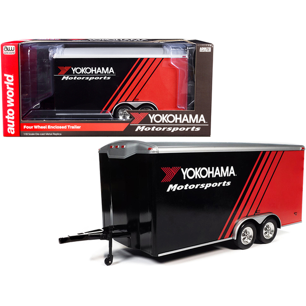 Auto World Yokohama Motorsports Enclosed Car Trailer 1/18 Black & Red