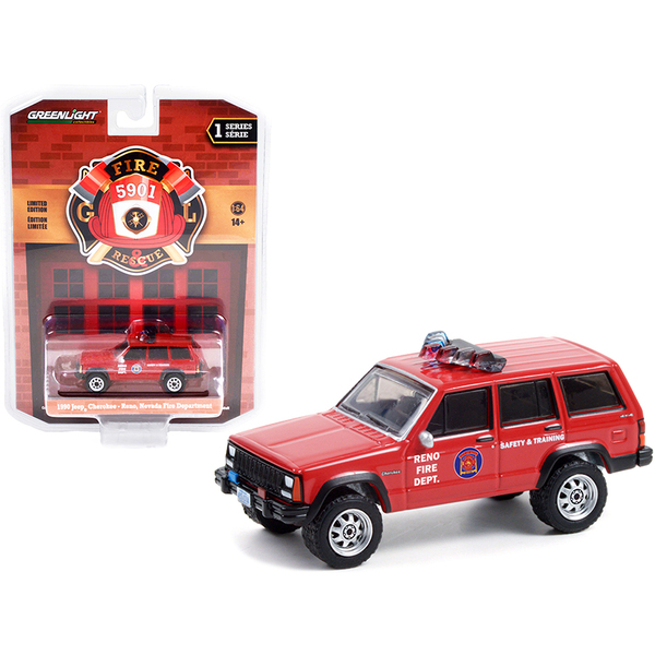 Greenlight 1990 Jeep Cherokee Reno Fire 1/64 Diecast