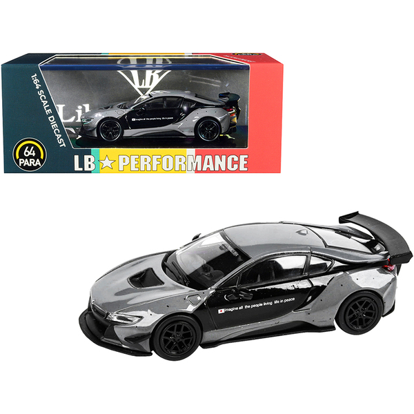 Paragon BMW i8 Liberty Walk Gray/Black 1/64 Scale Diecast