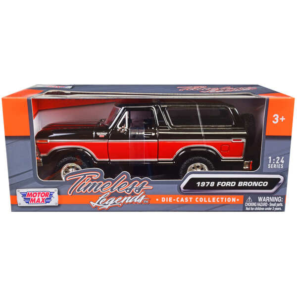 Motormax 1978 Ford Bronco Ranger XLT - Black & Red, 1/24