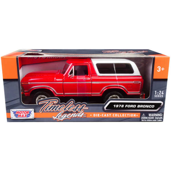 Motormax 1978 Ford Bronco Custom Red/White 1/24 Diecast with Camper