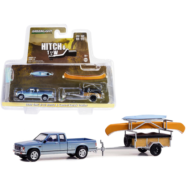Greenlight 1988 GMC S-15 Blue Truck w/ Canoe Trailer & Kayak 1/64