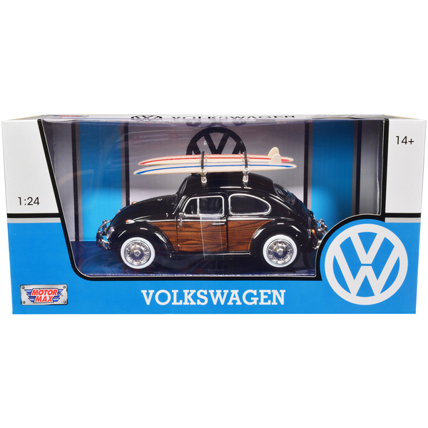 Motormax 1966 VW Beetle Black w/Surfboards 1/24 Diecast