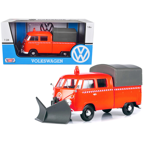 Motormax Orange VW T1 Pickup with Snow Plow & Camper 1/24 Scale