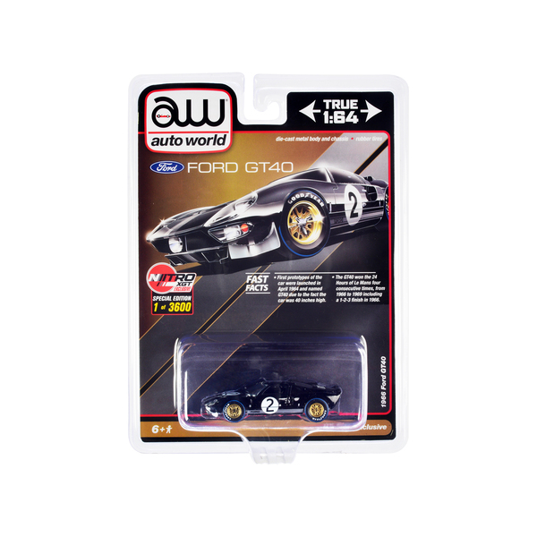 Auto World 1/64 Scale 1966 Ford GT40 RHD - Black/Silver