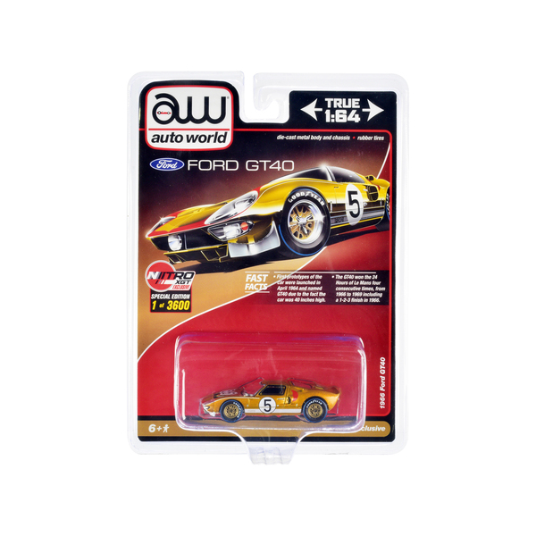 Auto World 1/64 Scale 1966 Ford GT40 RHD - Gold