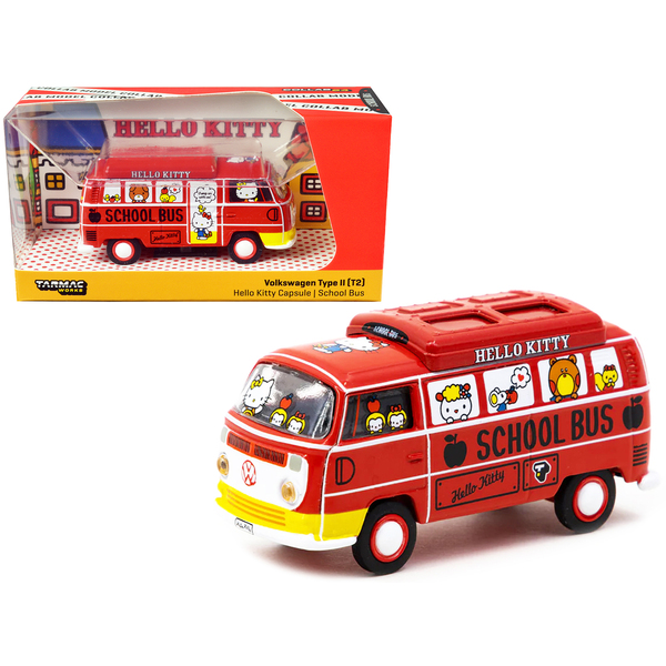 Schuco Tarmac Works Hello Kitty VW T2 Bus - 1/64 Scale Red