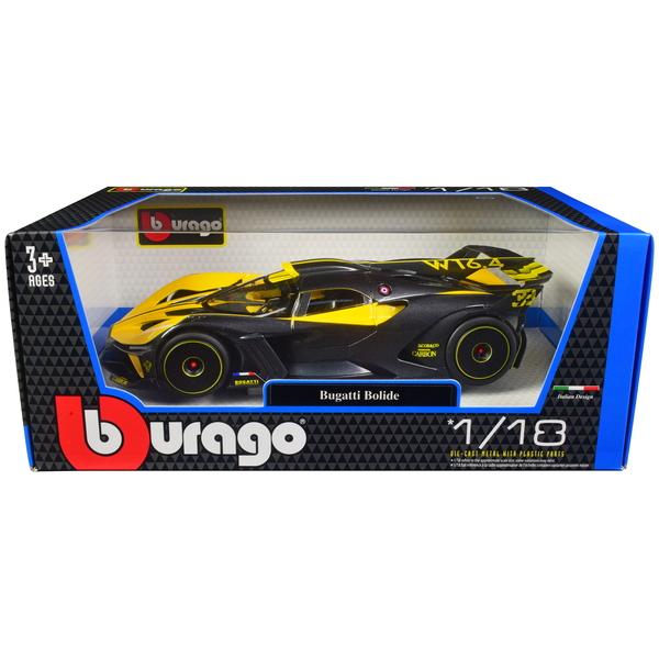 Bburago Bugatti Bolide 1/18 Diecast Model Car Yellow/Carbon Gray