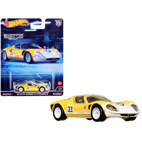 Hot Wheels 1969 Alfa Romeo 33 Stradale - Yellow/White 2.75" Car