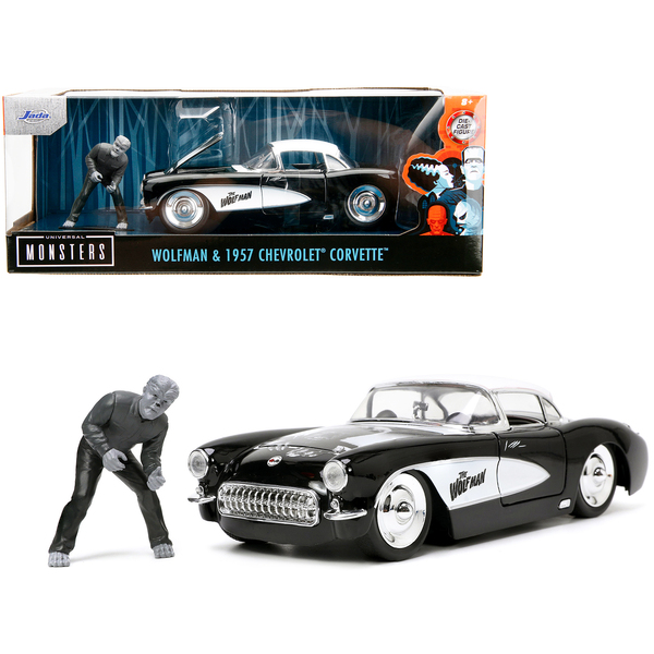 Jada 1957 Chevy Corvette Black/White w/ Wolfman Figure 1/24