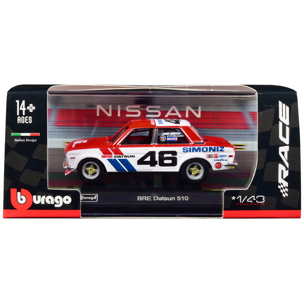 Bburago Datsun 510 #46 John Morton Race 1/43 Red & White