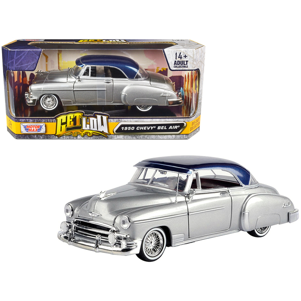 Motormax 1950 Chevy Bel Air Lowrider, Silver/Blue, 1/24 Scale