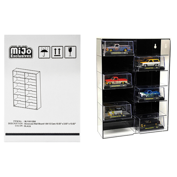 Mijo Exclusives 12 Car 1/64 Scale Display Case, Extra Depth, Black Back