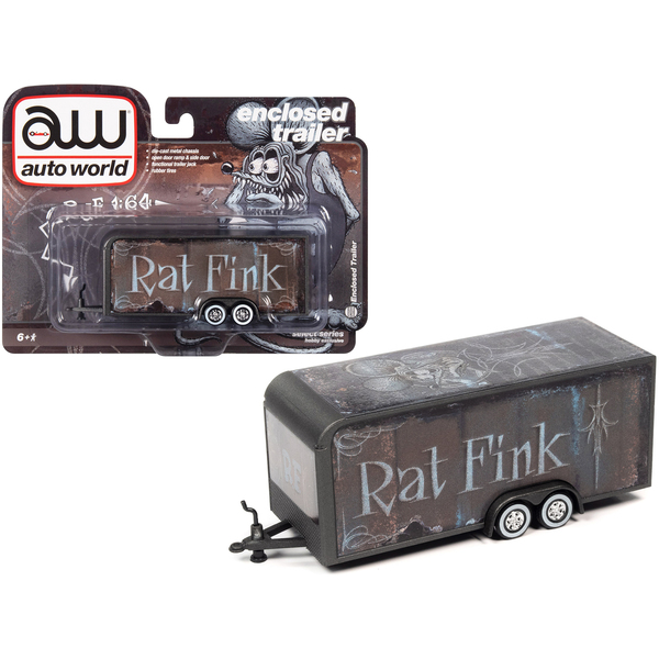 Autoworld Rat Fink 4-Wheel Enclosed Car Trailer, Dark Gray 1/64 Scale