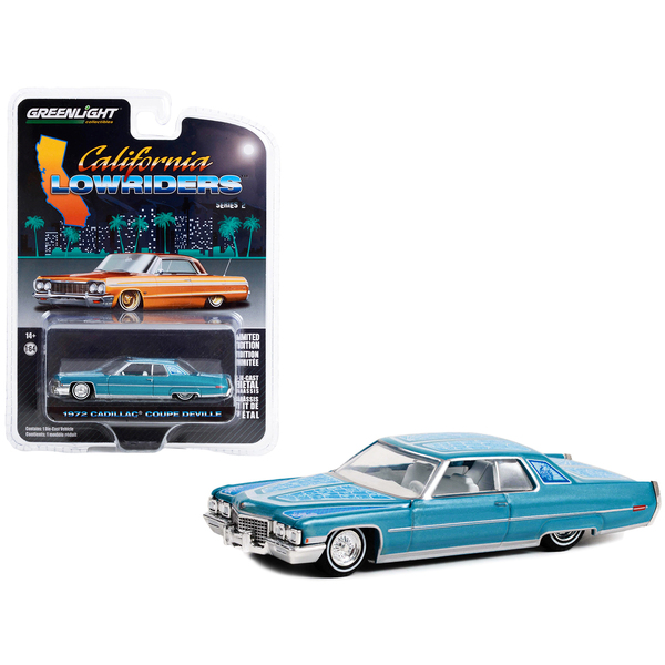 Greenlight 1972 Cadillac Coupe DeVille Lowrider: Blue 1/64