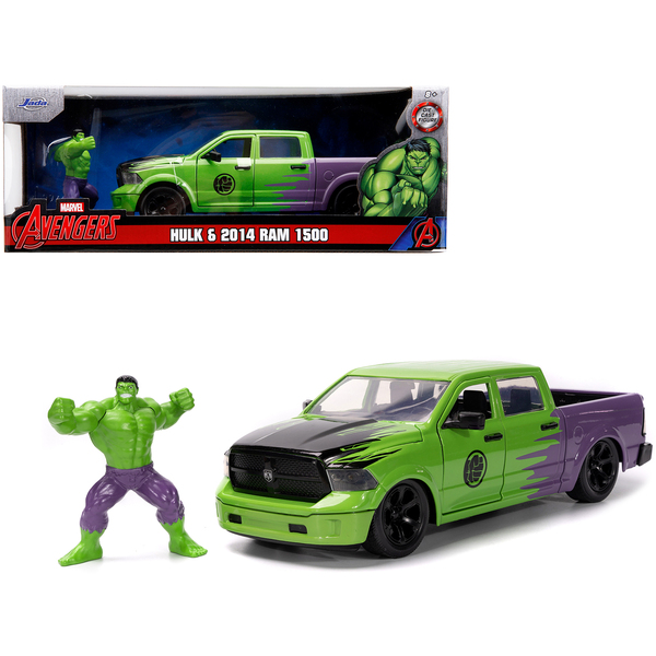 Jada RAM 1500 Pickup Green/Purple & Hulk 1/24 Diecast