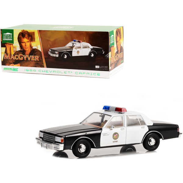 Greenlight 1986 Chevy Caprice LAPD "MacGyver" 1/18 Diecast - Black/White