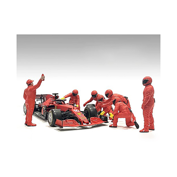 American Diorama 1/43 Scale F1 Pit Crew Red III Set (7 Pcs)