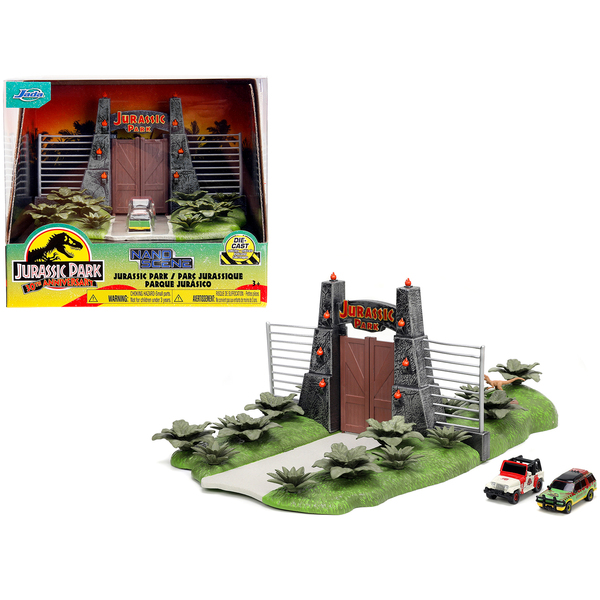 Jada Jurassic Park Entrance Diorama w/ Jeep & Ford Explorer