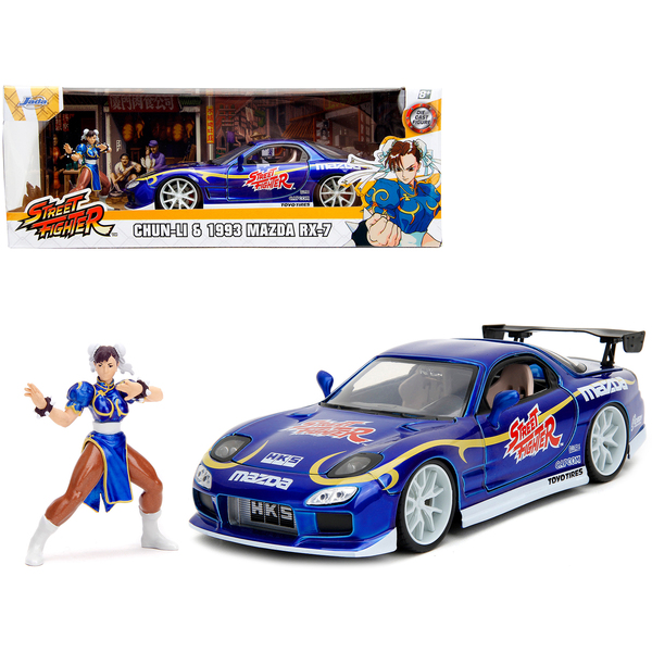 Jada 1993 Mazda RX-7 Candy Blue w/ Chun-Li Figure 1/24 Diecast