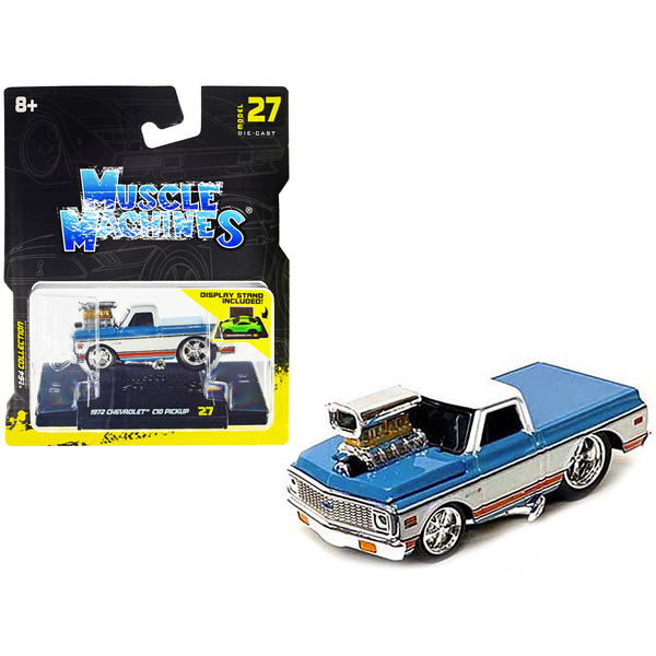 Muscle Machines '72 Chevy C10 Pickup - Blue/White - 1/64 Scale
