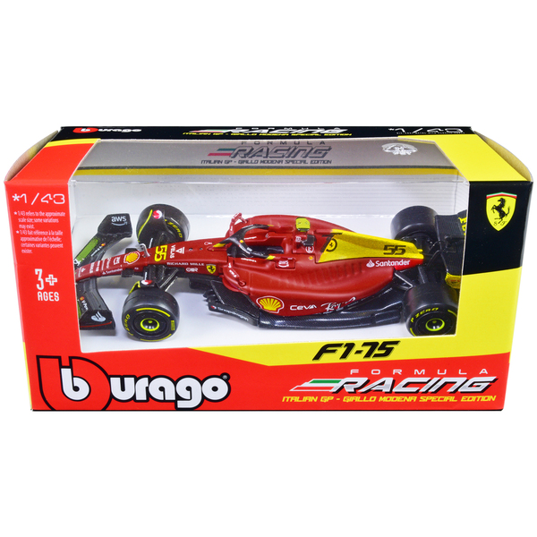 Bburago Ferrari F1-75 #55 Sainz Italian GP 1/43 Scale - Giallo Modena