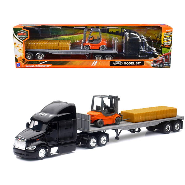 New Ray Peterbilt 387 Flatbed Truck & Forklift - 16.25"