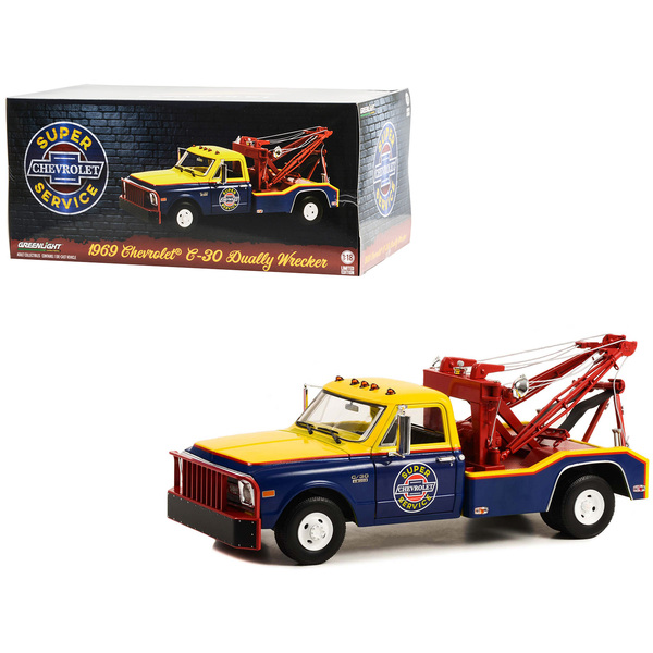 Greenlight 1969 Chevrolet C-30 Dually Wrecker 1:18 Yellow/Blue